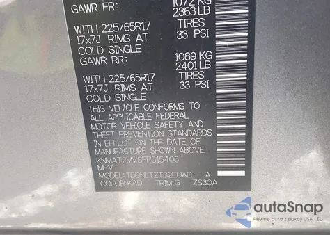 2015 Nissan Rogue Sv z USA, uszkodzony, nr VIN KNMAT2MV8FP515406